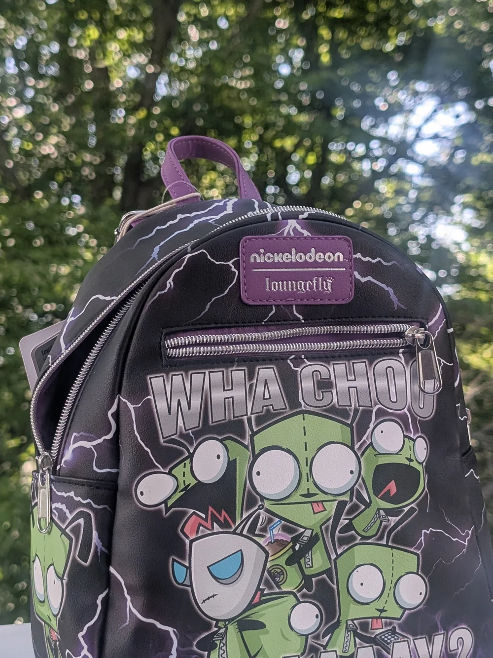 Loungefly Invader Zim Green Character Lightning Mini Backpack - Black & Purple